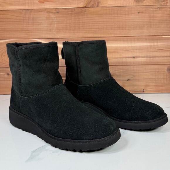 UGG Kristin Mini Platform Wedge Pull On Ankle Boot Black Suede Shearling size 9 - Picture 6 of 15